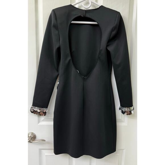 SHO Tadashi Shoji LOREN NEOPRENE MINI DRESS Black silver sequence slit S NWOT - Picture 8 of 15